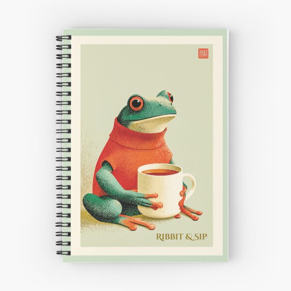 Item preview, Ribbit & Sip — Cozy Frog with Coffee Illustration designed and sold by TintaAzulinaArte.