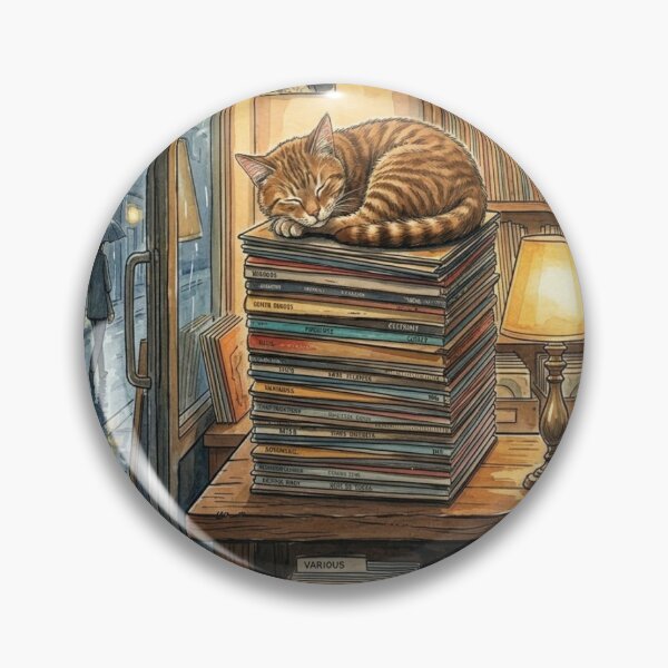 Item preview, Cozy Cat in a record shop with Rainy Window. designed and sold by jeugenet.
