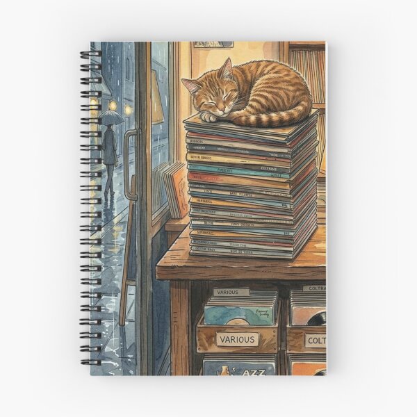 Item preview, Cozy Cat in a record shop with Rainy Window. designed and sold by jeugenet.