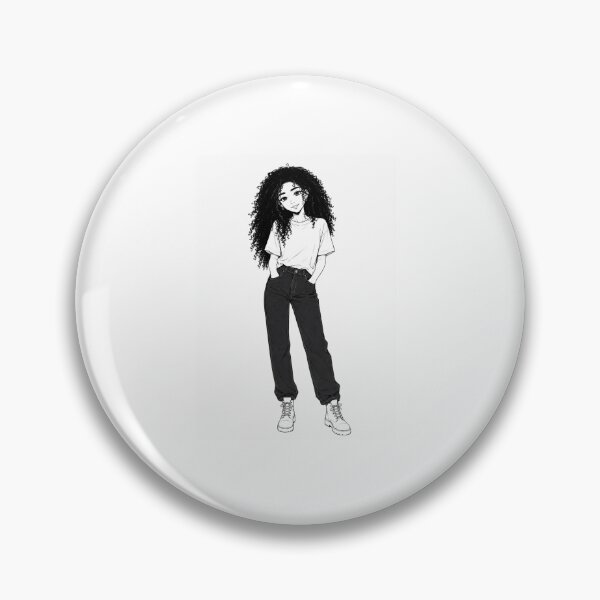 Item preview, Cute Curly Girl Anime Illustration – Full Body Character Art in Dark Jeans and T-Shirt designed and sold by Rasha-flow.