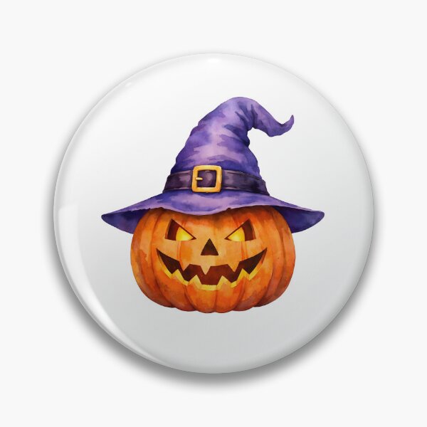 Item preview, Watercolor Halloween Jack-o-Lantern in Purple Witch Hat  designed and sold by silviaol.
