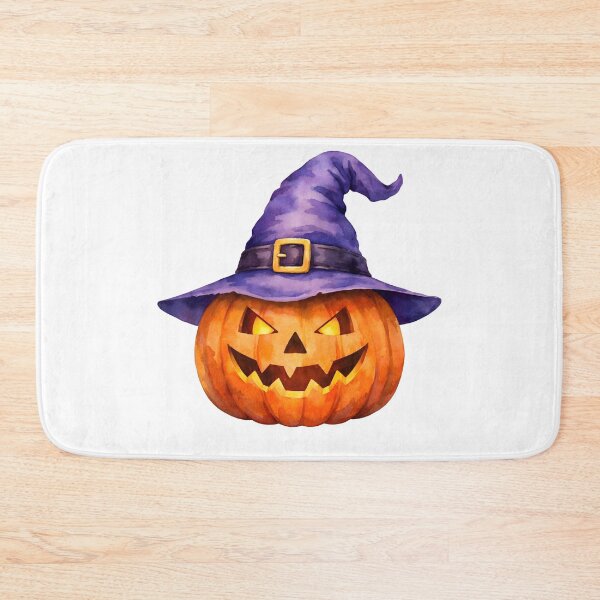 Item preview, Watercolor Halloween Jack-o-Lantern in Purple Witch Hat  designed and sold by silviaol.