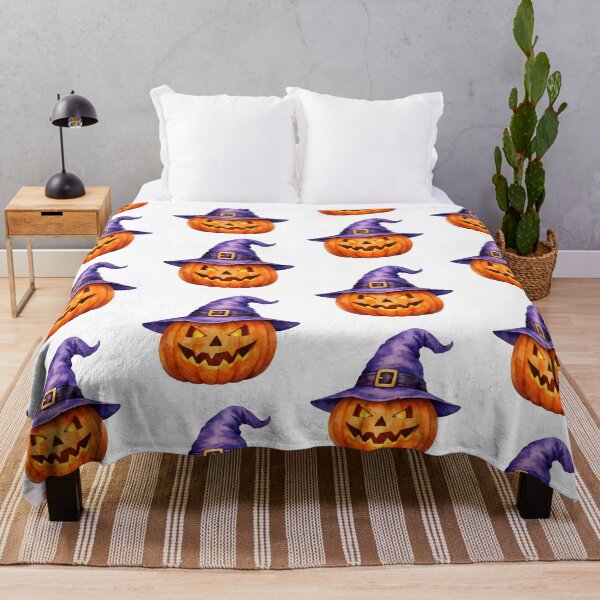 Item preview, Watercolor Halloween Jack-o-Lantern in Purple Witch Hat  designed and sold by silviaol.