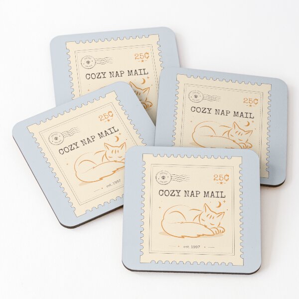 Item preview, Cozy Nap Mail Cat Stamp | Vintage Sleepy Cat Illustration designed and sold by MyFotodrive.