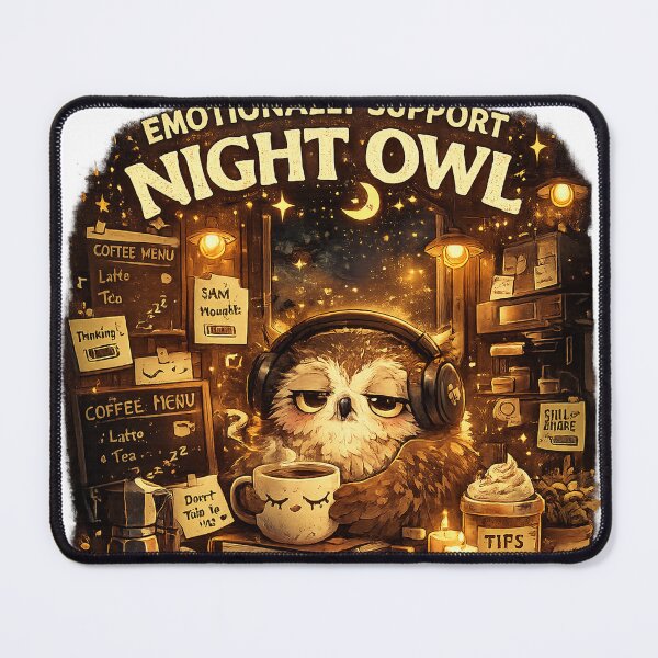 Item preview, Emotionally Support Night Owl Cozy Café T-Shirt designed and sold by Globivara Studio.