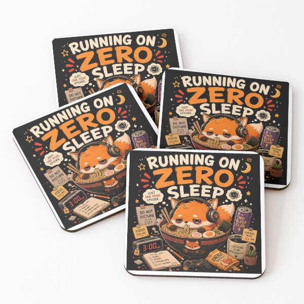 Item preview, Running On Zero Sleep Ramen Fox T-Shirt designed and sold by Globivara Studio.