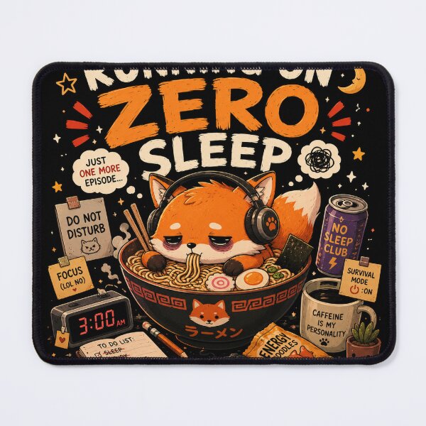 Item preview, Running On Zero Sleep Ramen Fox T-Shirt designed and sold by Globivara Studio.