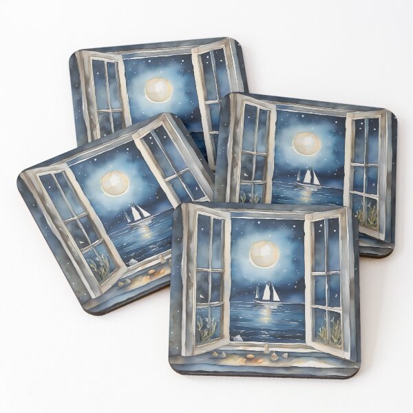 Item preview, Midnight Ocean Breeze – Open Window Watercolor View designed and sold by UmSkelig834.