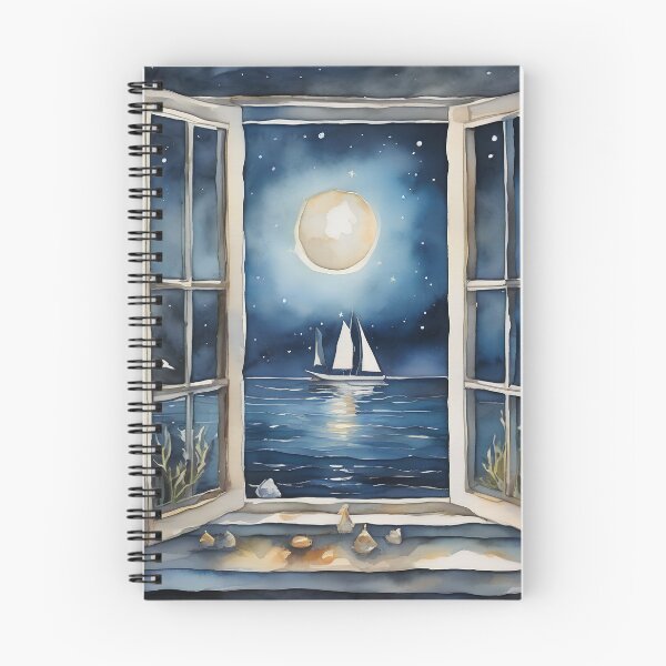 Item preview, Midnight Ocean Breeze – Open Window Watercolor View designed and sold by UmSkelig834.