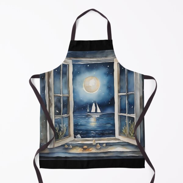 Item preview, Midnight Ocean Breeze – Open Window Watercolor View designed and sold by UmSkelig834.