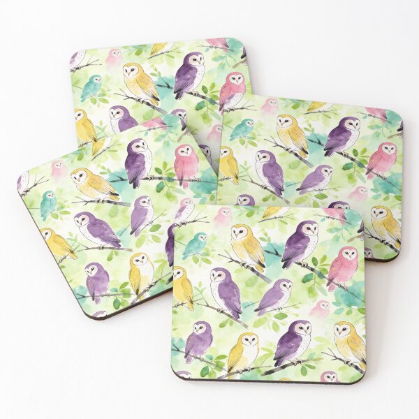 Item preview, Cute Watercolor Owls in Forest Pattern designed and sold by wissal.studio.