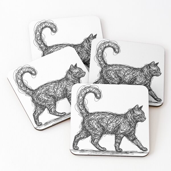 Item preview, Scribble Cat Abstract Line Art Walking Kitten Sketch designed and sold by rediscoveredapp.