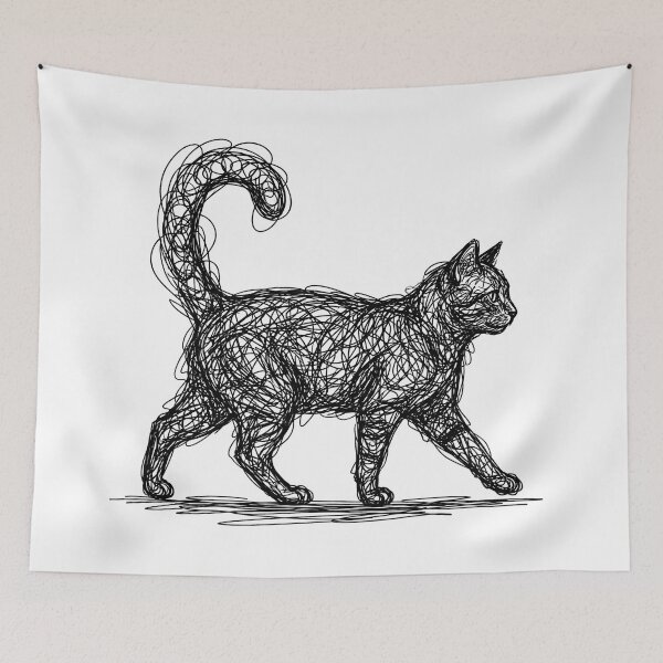 Item preview, Scribble Cat Abstract Line Art Walking Kitten Sketch designed and sold by rediscoveredapp.