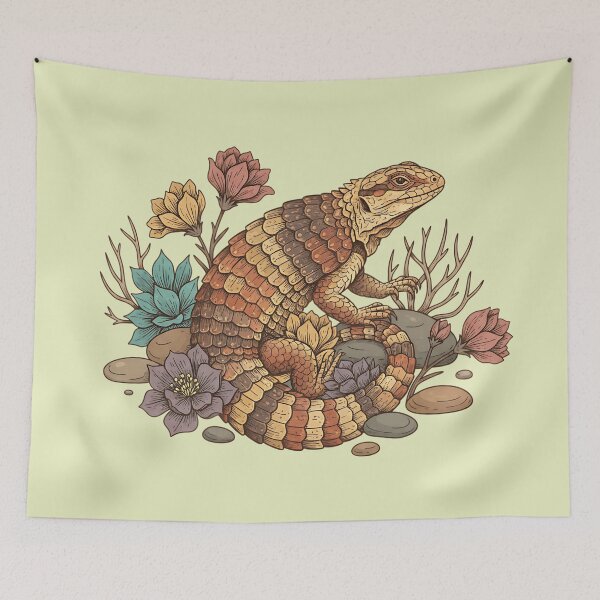 Item preview, Spiny Armadillo Lizard Desert Botanical Art designed and sold by BirdsnStuff.