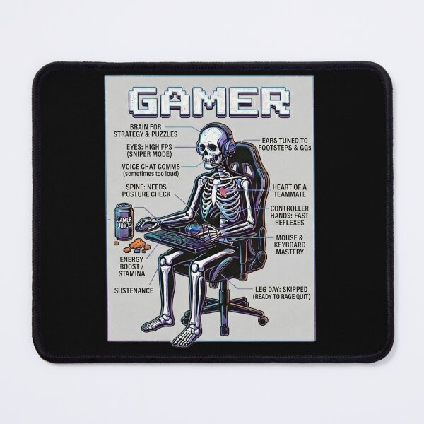 Item preview, Anatomy of a Gamer - Skeleton Diagram designed and sold by Zack's Digital Threads.