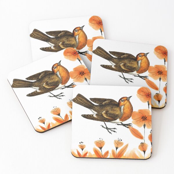 Item preview, Autumn Bird of Prey | Botanical Illustration with Orange Flowers designed and sold by Rawafi Art Studio.