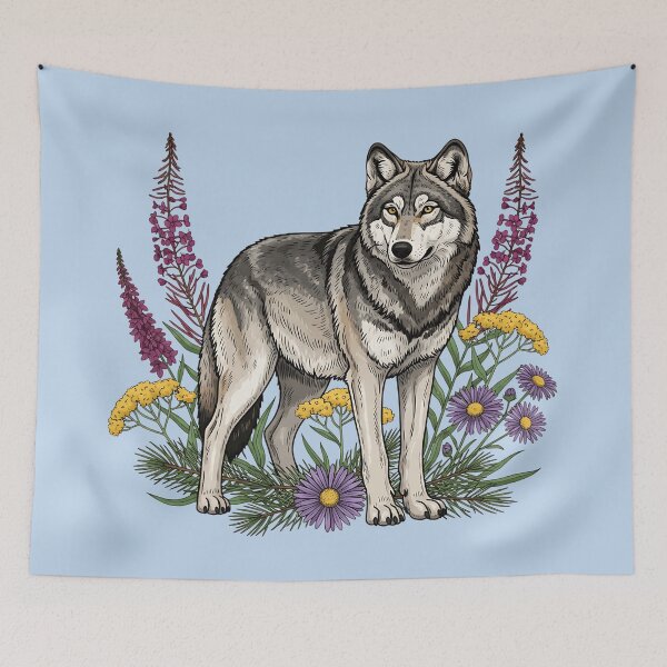 Item preview, Vibrant Timber Wolf Floral Woodland Nature  designed and sold by BirdsnStuff.