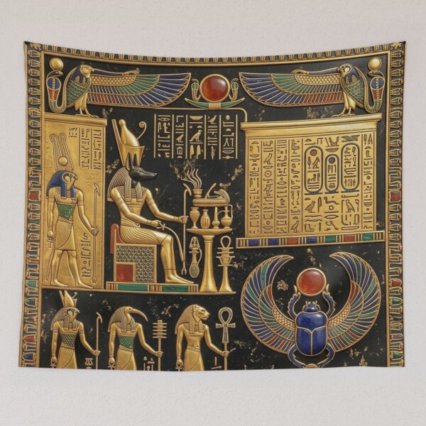 Item preview, Ancient Egyptian Mythology God Anubis Scarab Solar Barque Art designed and sold by Queen Cleopatra.