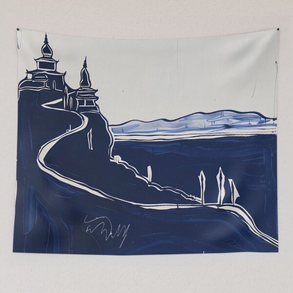 Item preview, Burma landscape - Blue Abstract Art designed and sold by shadow-bloom.