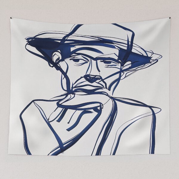 Item preview, Burmese man, portrait - Blue Abstract Art designed and sold by shadow-bloom.