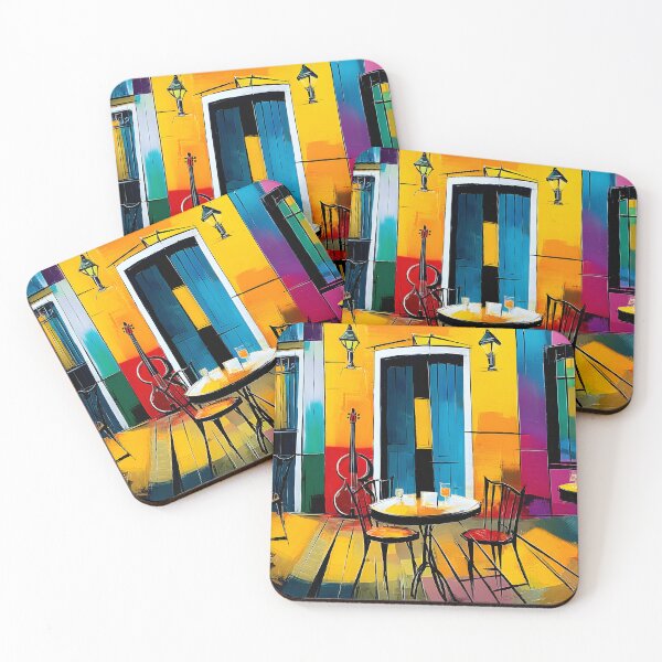 Item preview, Sunlit Café on a Colorful Street - Vibrant Facades Warm Light and European Charm designed and sold by OlfactoART Studio.