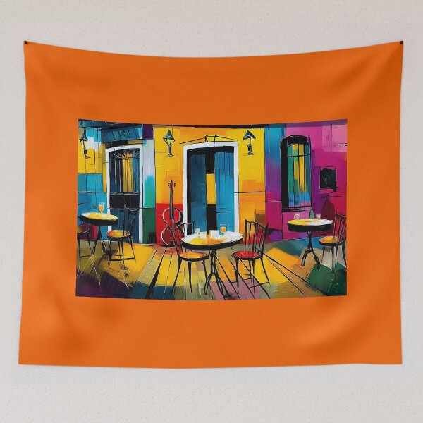 Item preview, Sunlit Café on a Colorful Street - Vibrant Facades Warm Light and European Charm designed and sold by OlfactoART Studio.