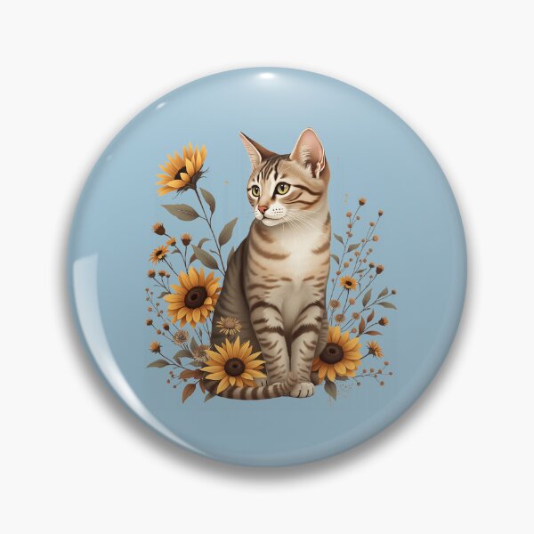 Item preview, Vintage Tabby Cat Botanical Sunflower Art designed and sold by BirdsnStuff.