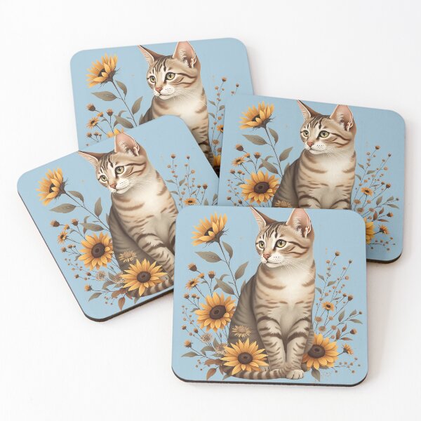 Item preview, Vintage Tabby Cat Botanical Sunflower Art designed and sold by BirdsnStuff.