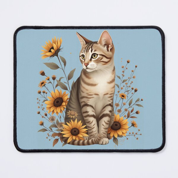 Item preview, Vintage Tabby Cat Botanical Sunflower Art designed and sold by BirdsnStuff.