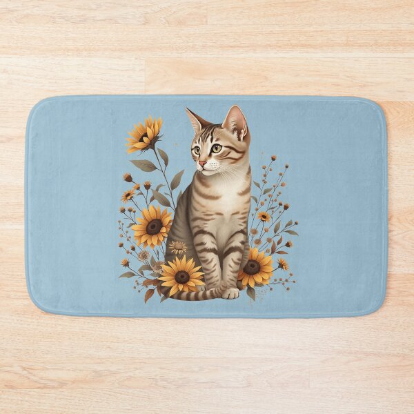 Item preview, Vintage Tabby Cat Botanical Sunflower Art designed and sold by BirdsnStuff.