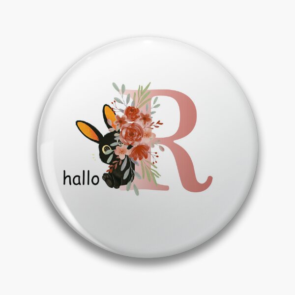 Item preview, Floral Letter R Digital Art Print - Cute Black Bunny Monogram Poster - Custom Initial Wall Art 5000x5000px designed and sold by Rasha-flow.