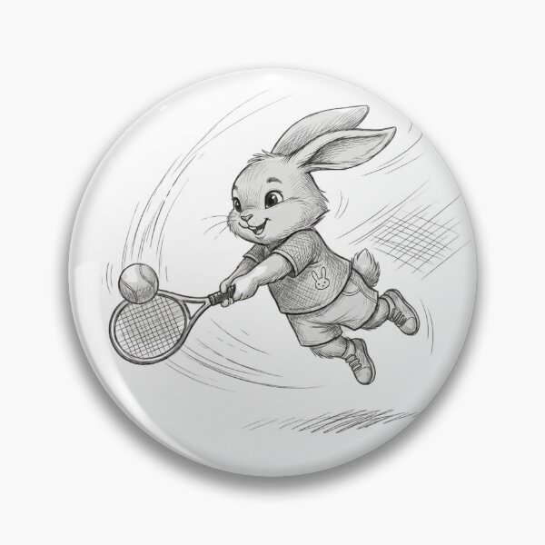 Item preview, Cute Tennis Bunny Backhand Shot Pencil Sketch Illustration designed and sold by TaiwanMemory.