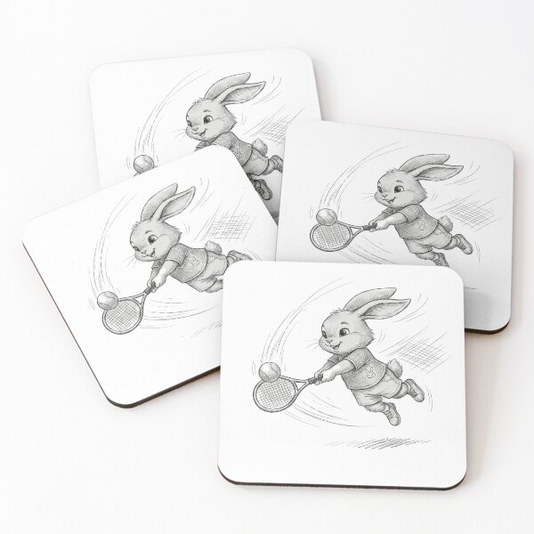 Item preview, Cute Tennis Bunny Backhand Shot Pencil Sketch Illustration designed and sold by TaiwanMemory.