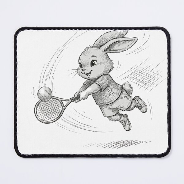 Item preview, Cute Tennis Bunny Backhand Shot Pencil Sketch Illustration designed and sold by TaiwanMemory.