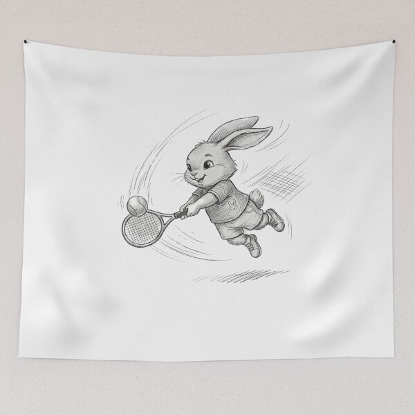 Item preview, Cute Tennis Bunny Backhand Shot Pencil Sketch Illustration designed and sold by TaiwanMemory.
