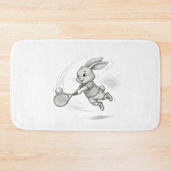 Item preview, Cute Tennis Bunny Backhand Shot Pencil Sketch Illustration designed and sold by TaiwanMemory.