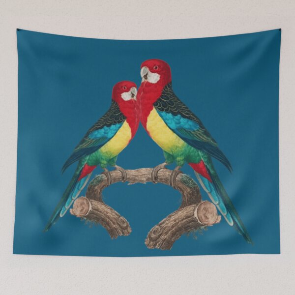 Item preview, Love Birds Parrots | Vibrant Tropical Wildlife Art designed and sold by Rawafi Art Studio.