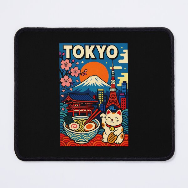 Item preview, Tokyo Travel Poster with Mount Fuji Sakura and Lucky Cat designed and sold by eliramaison.