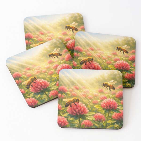 Item preview, Honey Bees in Red Clover designed and sold by TinCatOutPost.