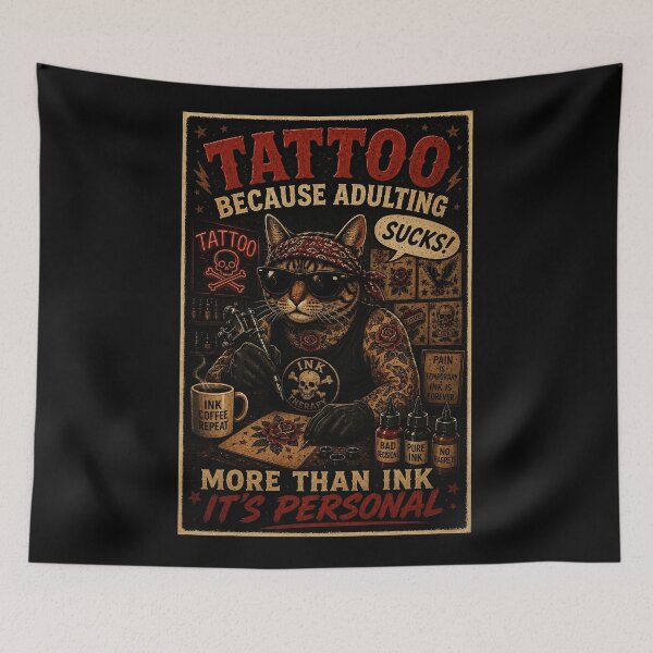 Item preview, Tattoo Cat Vintage Ink Artist Humor with Coffee and Attitude designed and sold by Modaozushi216.