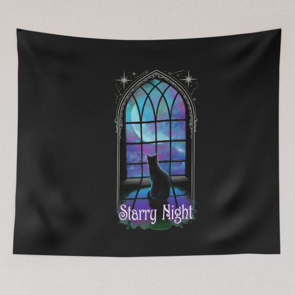 Item preview, Cat Looking At Stars Through Arched Window designed and sold by DoodleVerseDark.