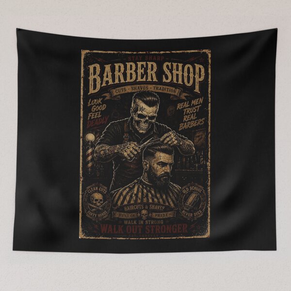 Item preview, Vintage Skull Barber Shop Poster with Classic Old School designed and sold by Modaozushi216.