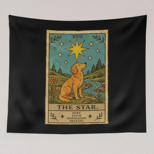 Item preview, Golden Retriever Star Card in Vintage Nature Tarot Style designed and sold by ferminhays.