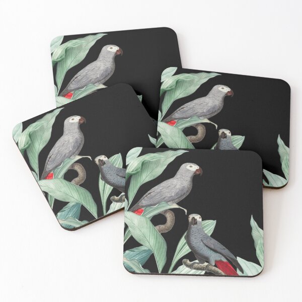Item preview, Grey Parrots in Foliage | Elegant Botanical Wildlife Illustration designed and sold by Rawafi Art Studio.
