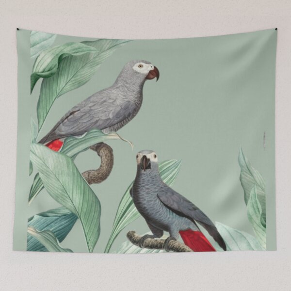 Item preview, Grey Parrots in Foliage | Elegant Botanical Wildlife Illustration designed and sold by Rawafi Art Studio.