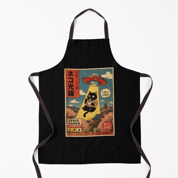 Item preview, Retro Space Ramen Cat Floating Through a Vintage Japanese Town designed and sold by eliramaison.