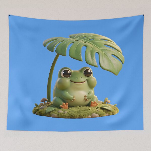 Item preview, Cute 3D Frog Sitting Under Monstera Leaf - Wholesome Clay Art designed and sold by Utopian-Magic.