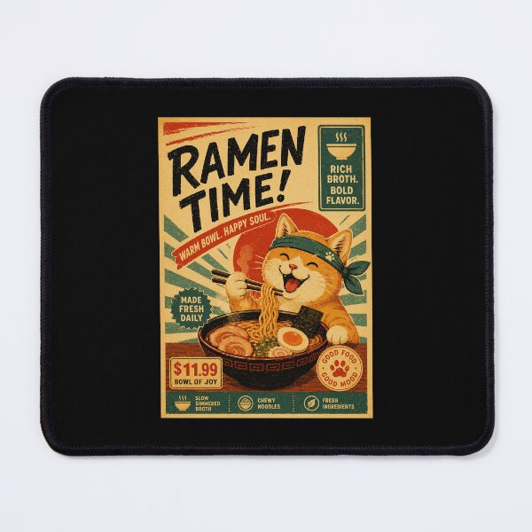 Item preview, Happy Ramen Cat Retro Food Poster With Cozy Noodle Vibes designed and sold by eliramaison.