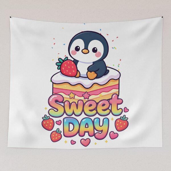 Item preview, Sweet Day Kawaii Penguin Strawberry Cake designed and sold by yuki-hana.