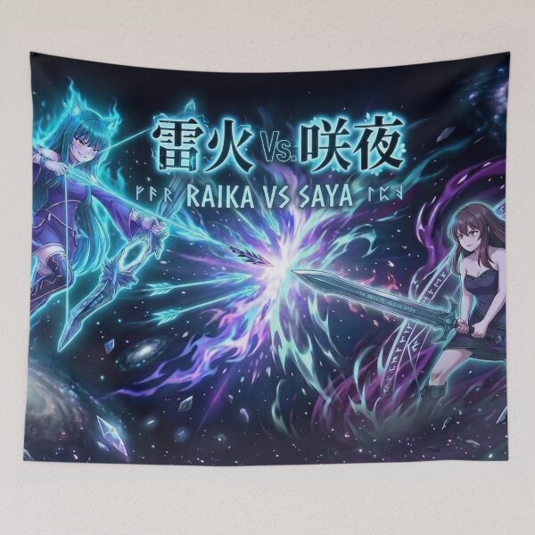 Item preview, Raika vs Saya Cyberpunk Glitch Anime Battle designed and sold by dragon580 // Waaa… the killer shark ran away.